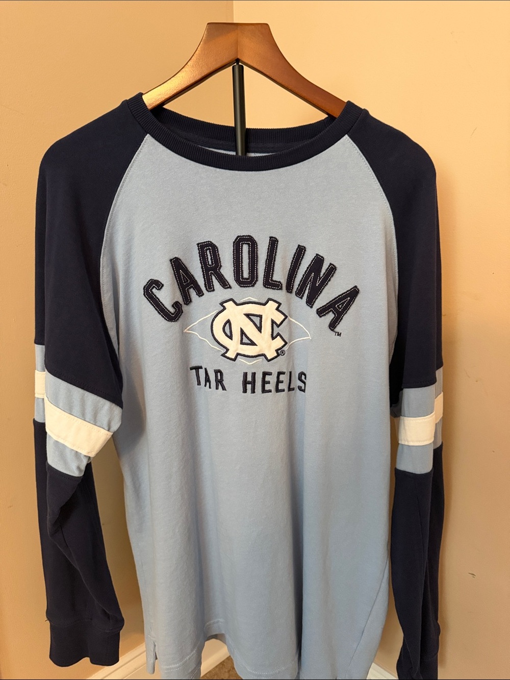 Knights Apparel Carolina Tar Heels Light Blue and Navy Raglan Shirt